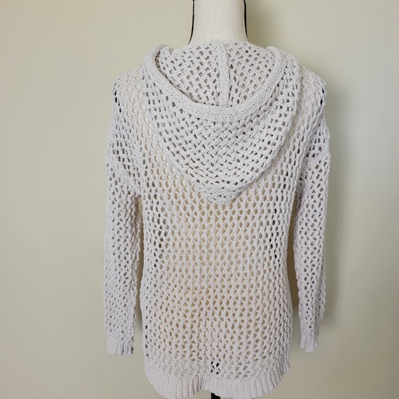 Nicole Miller Artelier Crochet Drawstring Hood Stretchy Long Sleeve Top Size XS - Picture 3 of 14